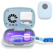 Toothbrush Case, Portable Toothbrush Cover with Cleaning Light, Rechargeable Toothbrush Box Holder with Fan Drying and Mirror for Home, Travel or Business Trip - Blue