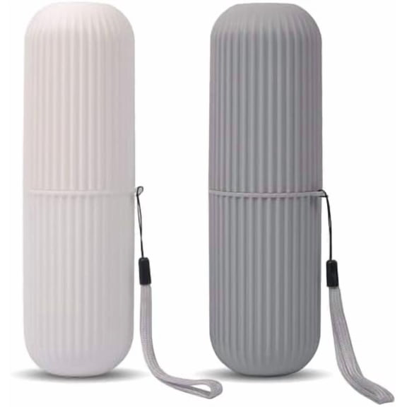 Toothbrush Case for Traveling, Portable Toothbrush Holders Travel Case, 7.7" x 2.36" x 2.36" Toothbrush Holders for Travel, Camp, Home, School, Business, Bathroom,2 Pack (Grey, White)