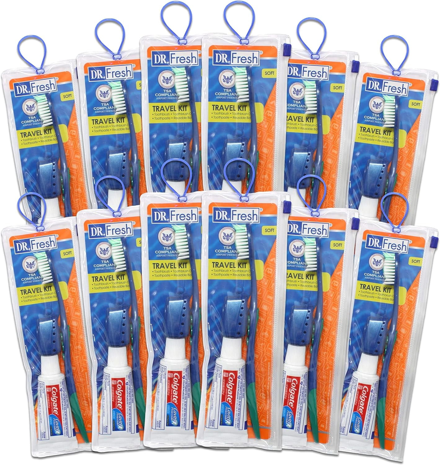 Toothbrush & Cover Travel Kit with Colgate Toothpaste (12 Pack