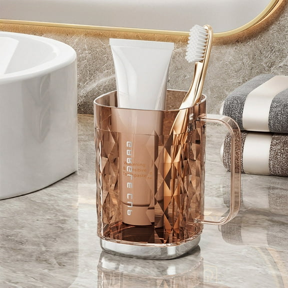 Toothbrush Cup with Handle Transparent Mouthwash Cup, Large Capacity Tooth Cup for Bathroom Countertop Use, Daily Oral Care Rinsing Cup, Household Washing Cup for Couples Bathroom Sink Vanity