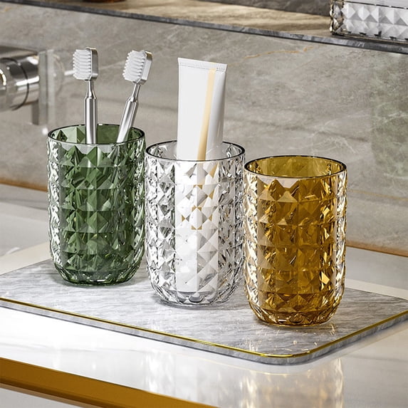 Toothbrush Cup Mouthwash Mug, Square Plastic Bathroom Organizer for Countertop Storage, Travel-friendly Toothpaste Holder with Smooth Surface, Brown Two-tone Design, Topliu