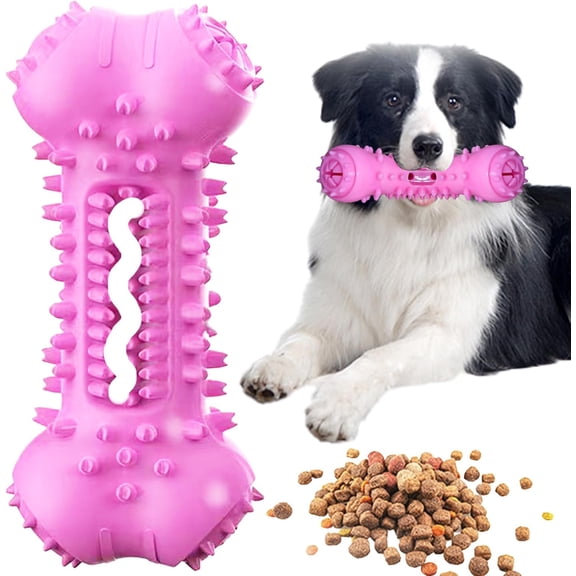 Toothbrush Dog Chew Toy, Stick Bone for Teeth Cleaning & Brushing, Teething Chew Toy for Medium Large Dogs, Interactive Treat Dispenser Bite and Brush Toy, Pink