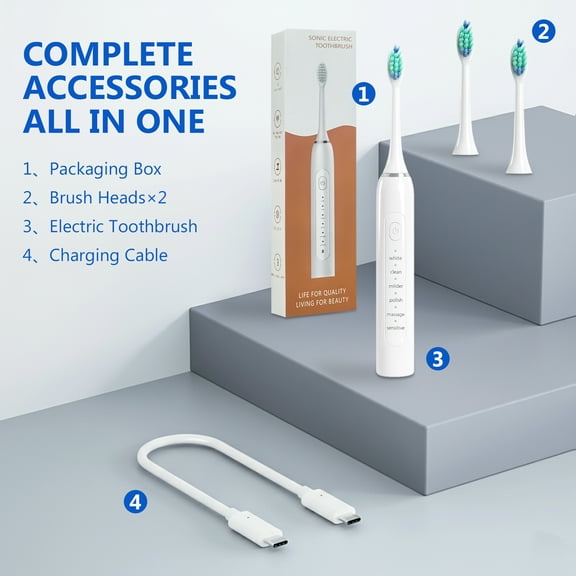 Electric Toothbrush for Adults & Kids - Rechargeable Sonic Power Toothbrush with 6 Modes, Soft DuPont Bristles & IPX7 Waterproof