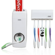 Toothbrush Holder Automatic Toothpaste Dispenser Set Dustproof Kids Hands Free Toothpaste Squeezer for Family Washroom Bathroom White