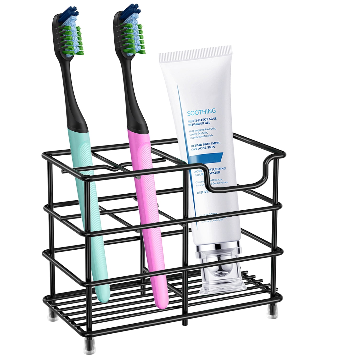 Black Stainless Steel Freestanding Toothbrush and Toothpaste Holder