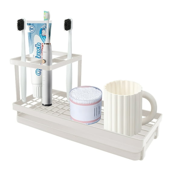 Toothbrush Holder for Bathroom,Detactable Bathroom Tray for Men,Electric Tooth Brushing Holder,Bathroom Countertop Organizer,Tooth Brush Toothpaste Caddy Storage White