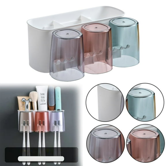 Toothbrush Holder for Bathroom, Eco-Friendly Mighty Large Capacity Toothbrush Holder Wall Mounted with 3 Tumbler Cups for Family or Dormitory, 7.87x3.42"