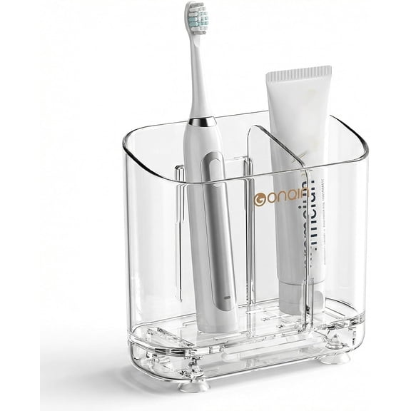 Toothbrush Holder for Bathroom Wall Mounted, 5 Slots Acrylic Toothbrush and Toothpaste Organizer Removable Dividers, Large Capacity Electric Toothbrush Holder for Family Bathroom Accessories, Clear