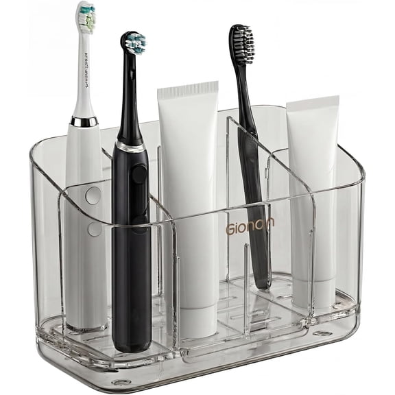 Toothbrush Holder for Bathroom Wall Mounted, 5 Slots Acrylic Toothbrush and Toothpaste Organizer Removable Dividers, Large Capacity Electric Toothbrush Holder for Family Bathroom Accessories, Clear