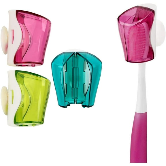 Toothbrush Holder Case with Suction Cup, 3 Pcs Wall Toothbrush Holder with Cover Case, Bathroom Toothbrush Holder for Kids and Adult