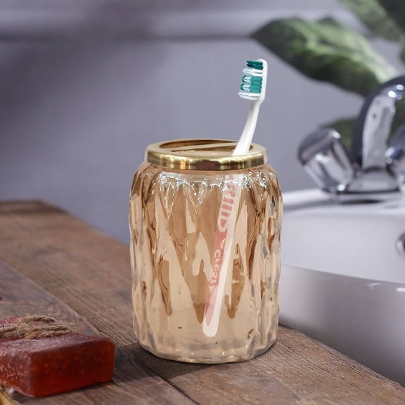 Toothbrush Holder | Compact Multi Slot Holder for Toothbrushes, Razors & Makeup Accessories | Amber Finish