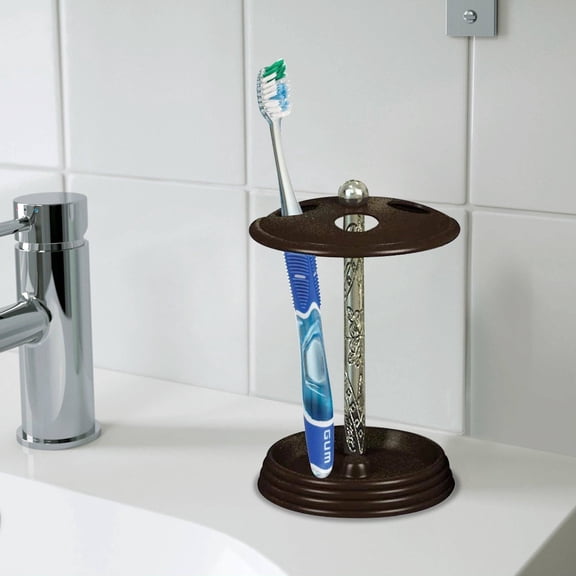 Toothbrush Holder | Compact Multi-Slot Holder for Toothbrushes,Razors & Makeup Accessories | Resin | Silver & Oil Rubbed Bronze Finish