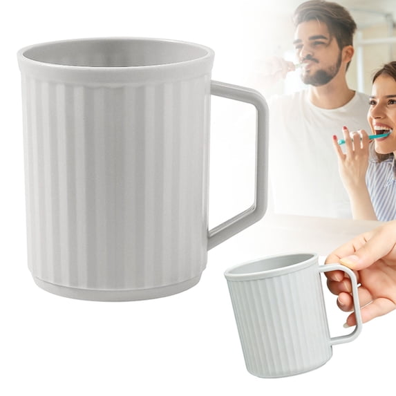 Toothbrush Holder Cup,Unbreakable Plastic Bathroom Cups,Vertical Striped Plastic Toothbrush Mug with Handle,Portable Reusable Tooth Brush Container for Family Travel Outdoor Camping