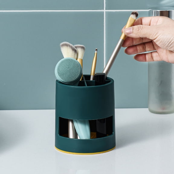 Toothbrush Holder with Drainage, QQZ Ventilated Bathroom Countertop Organizer, 4 Compartment Plastic Shelf for Razor Cosmetic Brush Vanity Accessories, Green