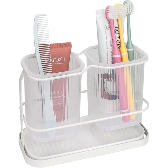 Toothbrush Holder Electric Toothbrush Holder Caddy for Bathroom Countertop & Wall Mounted, 2 Cup Detachable Toothbrush Toothpaste Stand With Drainage For Bathroom Storage(White)