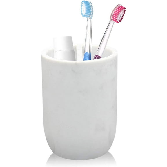 Toothbrush Holder Polyresin Toothbrush Organizer Stand,Multi-Functional Toothpaste Holder Makeup Brushes Cup Razors Holder for Bathroom Vanity Countertop,Ideal for Home, Hotel (Marble Style) (1Pack)