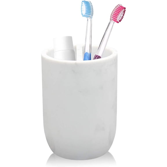 Toothbrush Holder Polyresin Toothbrush Organizer Stand,Multi-Functional Toothpaste Holder Makeup Brushes Cup Razors Holder for Bathroom Vanity Countertop,Ideal for Home, Hotel (Marble Style) (1Pack)