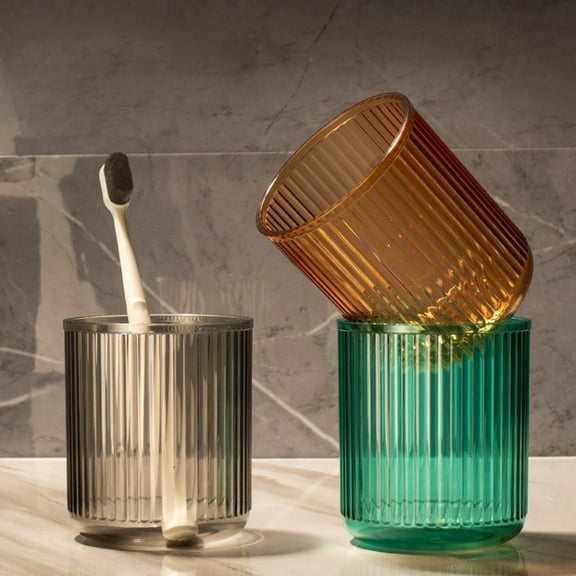 Toothbrush Holder with Rinsing Cup, 2-piece Plastic Set in Gray Orange Green, Non-slip Ergonomic Handle & Compact for Bathroom Countertop Organization and Travel,Vsgery