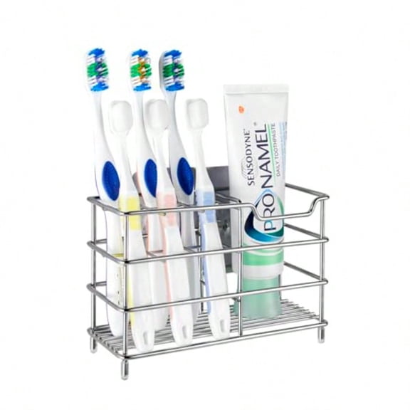 Toothbrush Holder for Shower Bathroom Stainless Steel Tooth Brush Storage Stand Rack Wallmount/Countertop 7 Slot Organizer Compatible with Colgate Extra Clean Oral-B CrossAction
