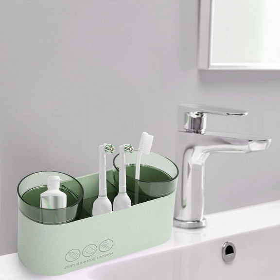 Toothbrush Holder Toothpaste Storage Rack Organizer with Cup Home Bathroom Accessories (Green)