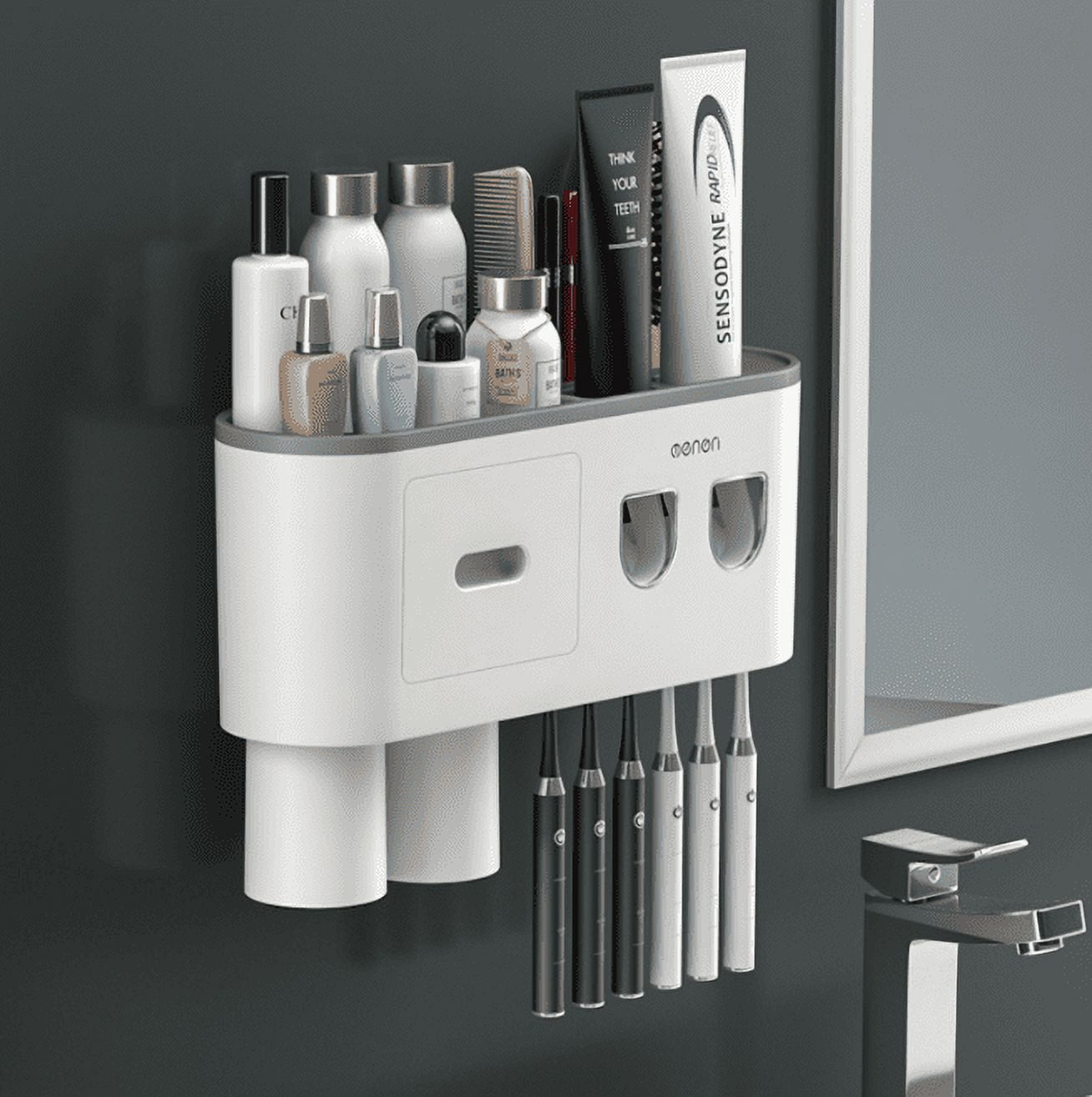 Toothbrush Holder Wall Mounted, Automatic Toothpaste Dispenser Squeezer ...