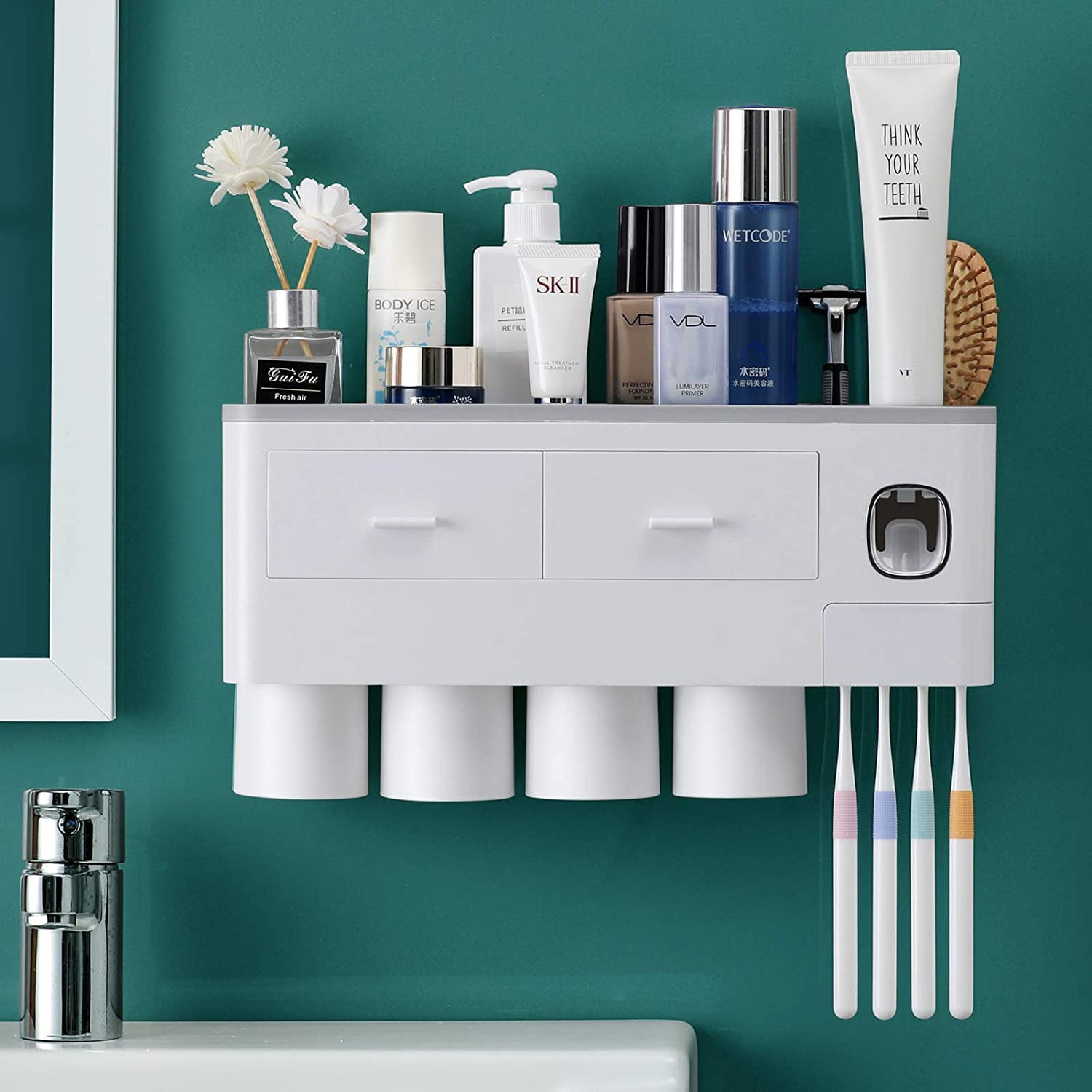 Genwiss Magnetic Wall Mount Toothbrush Holder with Automatic Toothpaste ...