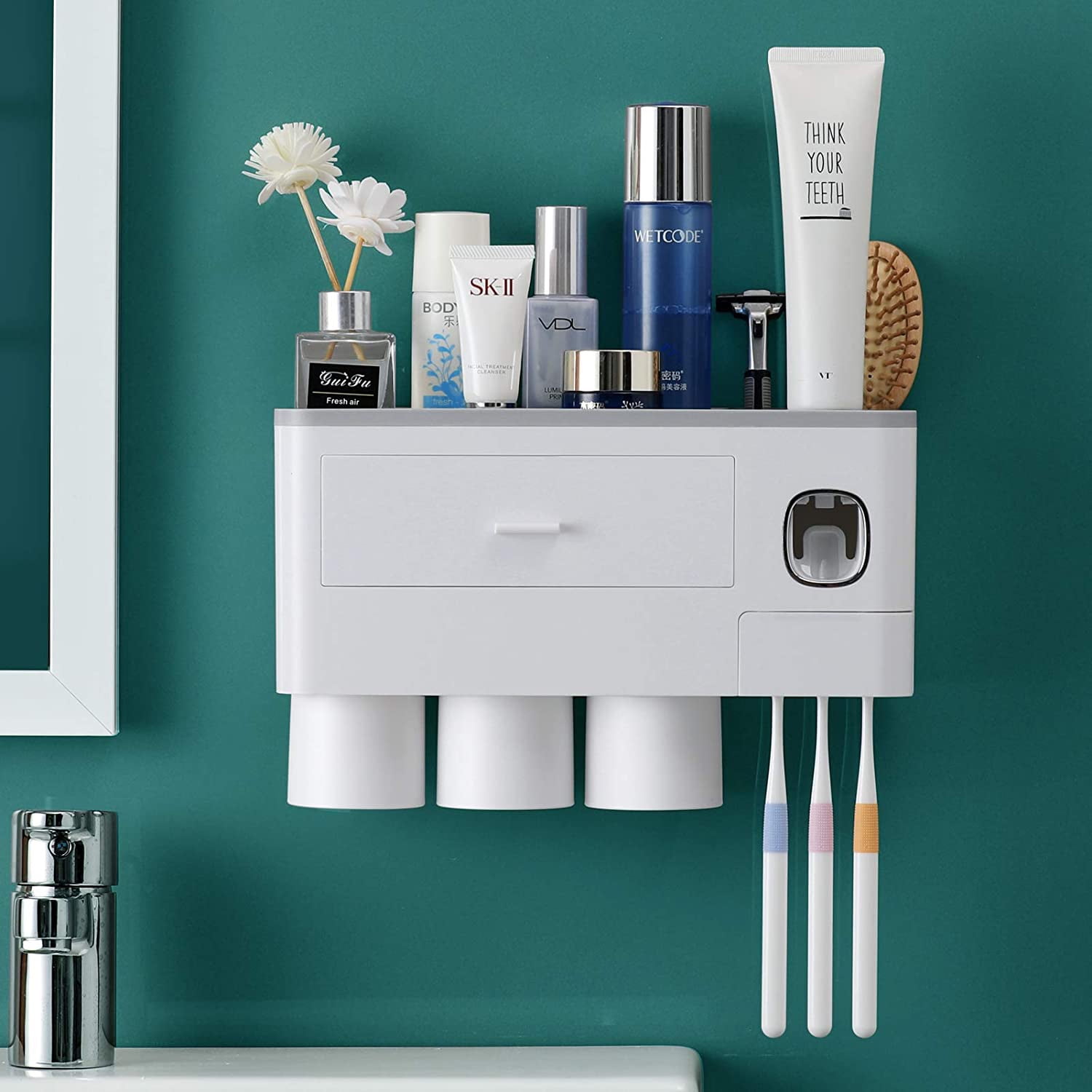 Genwiss Wall Mounted Toothbrush Holder, Automatic Toothpaste Dispenser ...