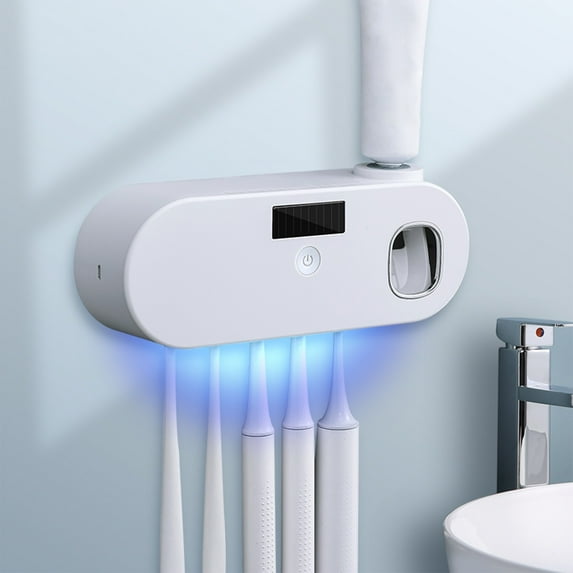 Toothbrush Holder Wall Mounted | Rechargeable Smart Toothbrush Cleaner With Purple Light | USB Charging | Bathroom Organizer | Hygienic Storage | Space-Saving Design | Fits Multiple Brushes | White