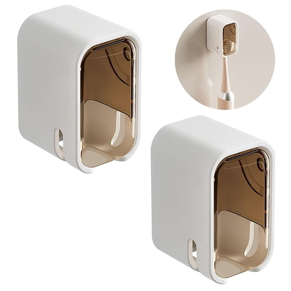Toothbrush Holder Wall Mounted Toothbrush Holders for Bathrooms, Tooth Brush Holder for Travel and Home, Single Toothbrush Organizer with Cover for Shower 2PCS