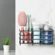 Toothbrush Holder Wall, WeGuard Stainless Steel Bathroom Toothbrush Holder and Toothpaste Holder 7 Slots, Wall Mount Bathroom Organizer Storage for Toothbrush Razor- Black