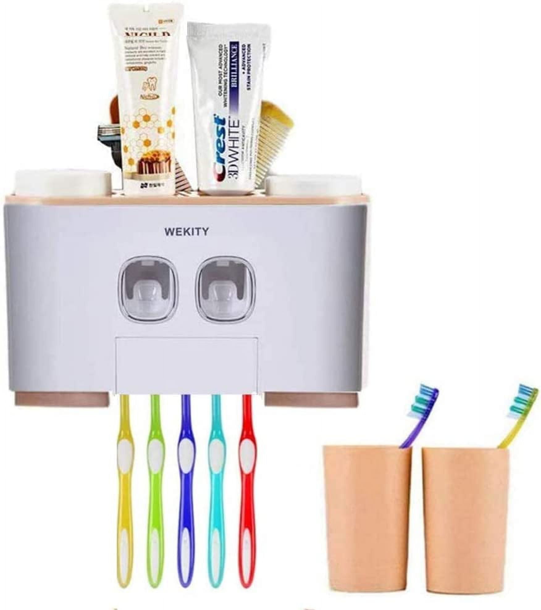 Toothbrush Holders for Bathrooms, 4 Cups Toothbrush Holder Wall  Mounted with Toothpaste Dispenser - Large Capacity Tray, Cosmetic Drawer -  Tooth Brushing Holder & Bathroom Accessories (4 Cup, White) : Home & Kitchen
