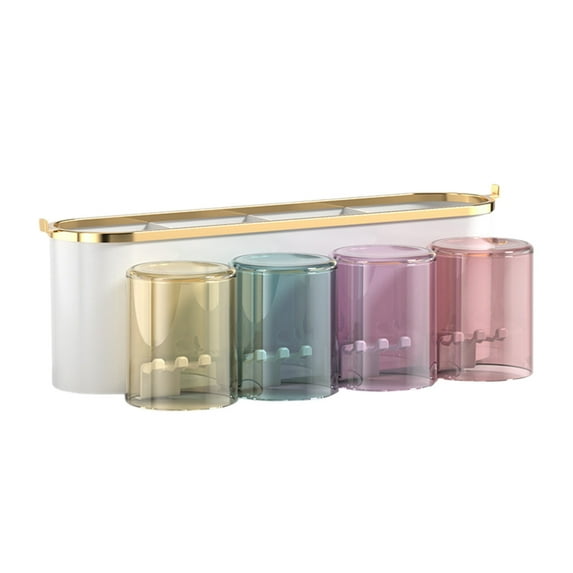 Toothbrush Holder with Tooth Cups Storage Rack for Bathroom - Space-Saving Countertop Organizer for Multiple Toothbrushes, Includes 1 Rack & 4 Cups
