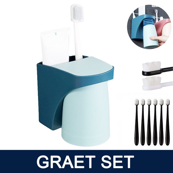 Toothbrush Holders with 6pcs Toothbrushes for Bathroom Accessories Toothbrush and Toothpaste Holder Single Cup Toothbrush Holder Quick-Drying Design, Space Saving Organizer for Family Members