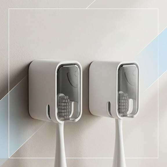 Toothbrush Holders for BathroomInnovation Single Slot Design 2PCS Toothbrush Holder Wall Mounted with Cover for Shower, Single Toothbrush Dispenser Storage Organizer for Family & Travel