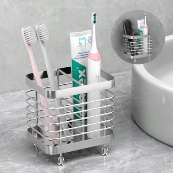 Toothbrush Holders for Bathroom Stainless Steel Electric Toothbrush Holder Wall Mounted Shower Toothbrush Toothpaste Holder Bathroom Organizer Essentials 2 Slots Silver