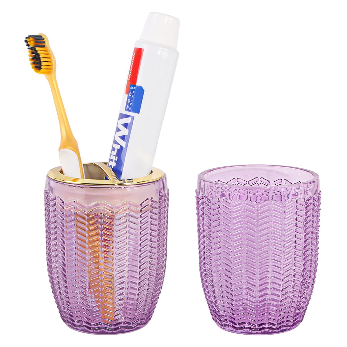 Glass Toothbrush Holder With Gold Divider – 2-Piece Bathroom Set, Anti-Slip, Holds Toothbrush, Paste, Razors & More