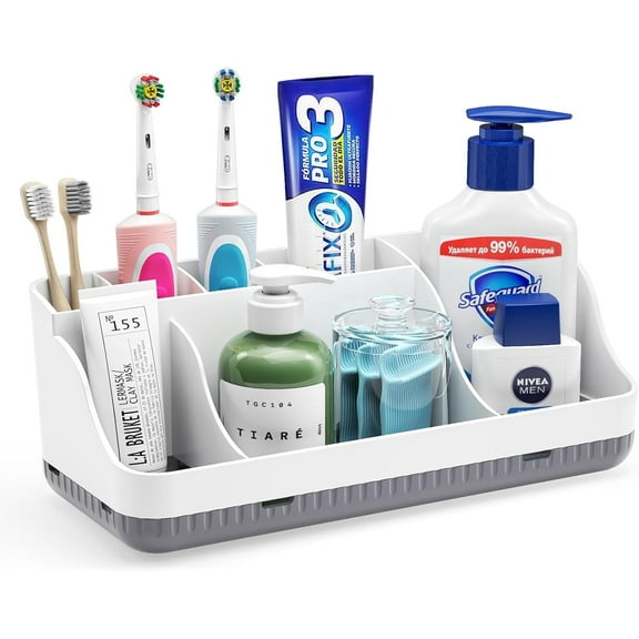 Toothbrush Holders for Bathrooms, 7 Slots Detachable Anti-Slip Bathrooms Counter Organizer and Storage, Electric Toothbrush and Toothpaste Holder Vanity Organizer, Storage Accessories for Adults Kids