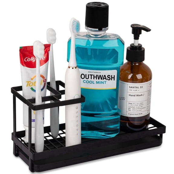 Toothbrush Holders for Bathrooms, Carbon Steel Tooth Brushing Holder Electric Toothbrush and Toothpaste Organizer Bathroom Accessories for Countertop, Shower, Sink