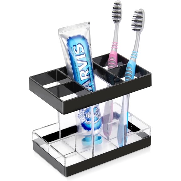 Toothbrush Holders for Bathrooms Countertop Organizer - Electric Toothbrush Holder Set, 5 Slots Toothbrush and Toothpaste Holder, Makeup Brush Storage Caddy for Family Kids (Black)
