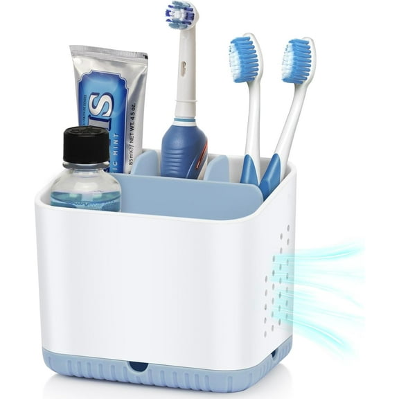 Toothbrush Holders for Bathrooms, Electric Toothbrush and Toothpaste Holder, 4 Slots Tooth Brushing Holder for Bathroom Organizer Countertop, Bathroom Accessories (Blue)