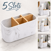 Toothbrush Holders for Bathrooms, Marble Toothbrush Organizer,5 Slots Bamboo Toothbrush Holder Electric Toothbrush Holder and Toothpaste Holder for Bathroom Countertop Accessories Storage