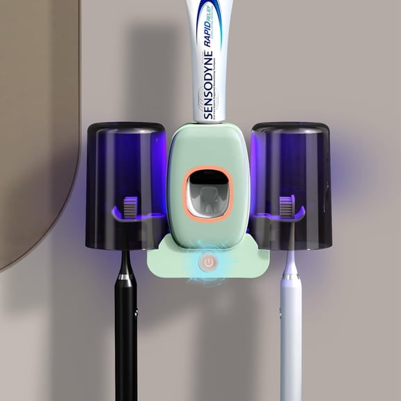 Toothbrush Holders for Bathrooms, Rechargeable Cordless Wall Mounted Tooth Brushing Holder, Electric Toothbrush Holder with 2 Cups, 4 Toothbrush Slots, Toothpaste Dispenser
