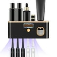 thumbnail image 1 of Rirool Wall Mount Toothbrush Holder with Toothpaste Dispenser - 5 Brush Slots, No Drill Installation, Solar/USB Charging, UV Sterilizer for Bathroom Organization, Black, 1 of 7