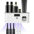 thumbnail image 1 of Rirool Wall Mount Toothbrush Holder with Toothpaste Dispenser - 5 Brush Slots, No Drill Installation, Solar/USB Charging, UV Sterilizer for Bathroom Organization, White, 1 of 7