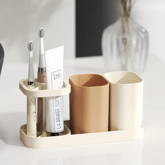 Toothbrush Holders For Bathrooms With 2 Cups For Bathroom Countertop Organizer