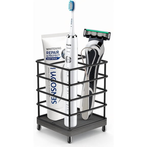 Toothbrush Holders with Quick Drying MatBlack DiatomiteToothbrush and Toothpaste Holder for Bathroom3 Slots Openwork Design Bathroom Counter Organizer for Electric Toothbrush,Razor, Toothpaste