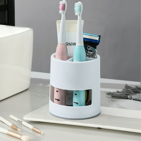Toothbrush Holders Toothpaste Stand Bathroom Organizer Cup Kitchen Cutlery Rack Vanity Countertop Makeup Brush Pen Storage White Round