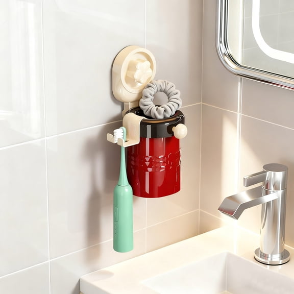 Toothbrush Holders Wall Mounted, No-Drill Toothbrush,Suction Cup Hanging ToothbrushHolder Storage Rack,Dustproof Cover Toothbrush Holder Wall for Bathroom