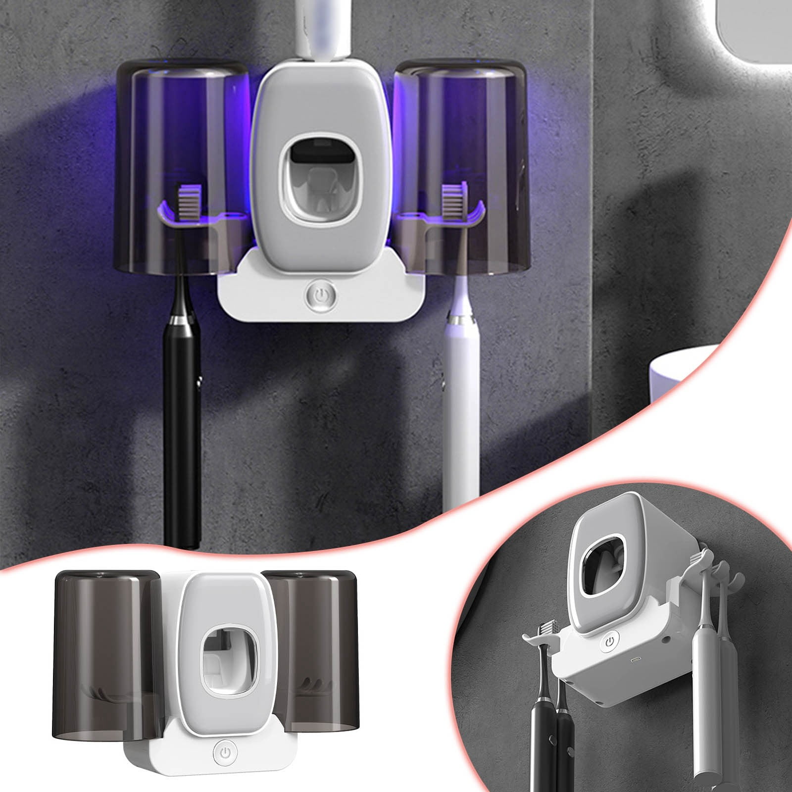 Toothbrush Holders Wall Mounted with Toothpaste Dispenser for Kids ...