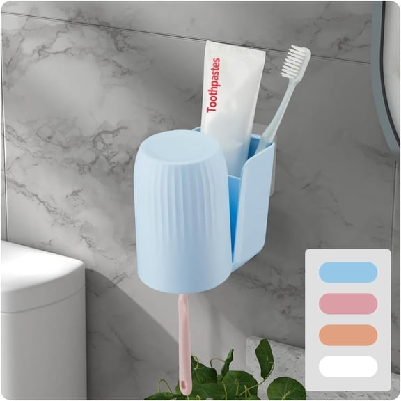 Toothbrush Holders for Bathrooms Toothbrush Holders Wall Mounted BPA-Free Tooth Brush Holder with Toothbrush Cup Drilling-Free (Blue)